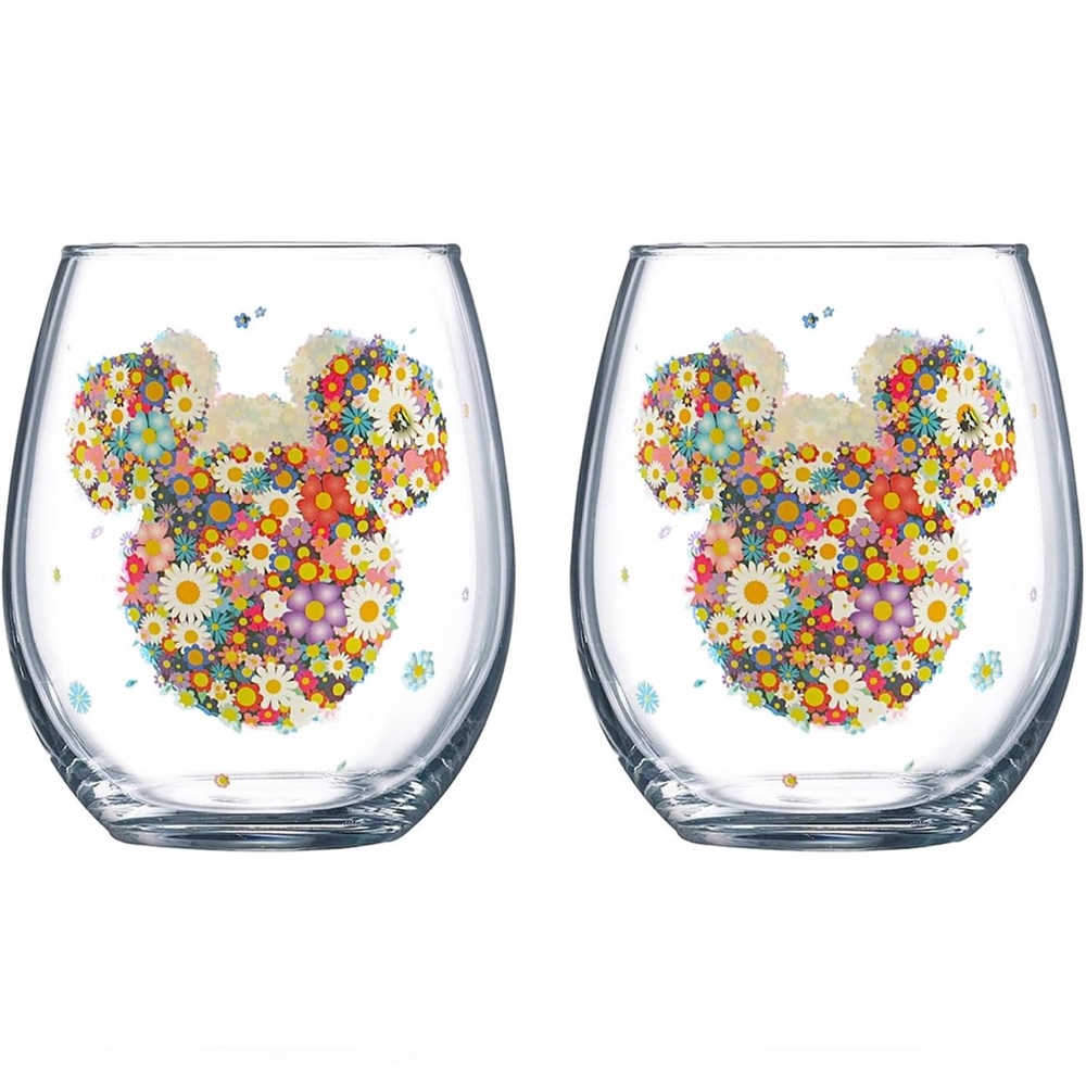Disney Jerry Leigh Design Mickey Mouse Floral Stemless Glass Set